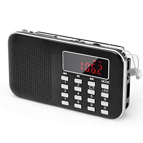 Radio Portatili Ricaricabile FM/AM(MW) Aggiornamento PRUNUS J-908,Radiolina Portatile Digitale,Lettore Musicale MP3,Supporto USB/AUX/TF Card, Aggiunta Torcia di Emergenza.