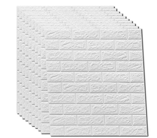 Pannelli da parete 3D, autoadesivi, effetto pietra, impermeabile, in PVC, 77 cm x 70 cm (10, bianco)