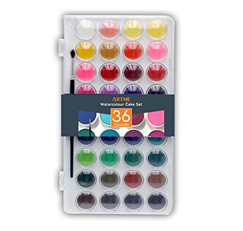 Artme Acquerelli 36 Colori & Un Pennello - 36 Pastiglie Multicolore, Scatola Del Kit Di Tavolozze Per Artisti Crea Tonalità, Pigmentazione Intensa