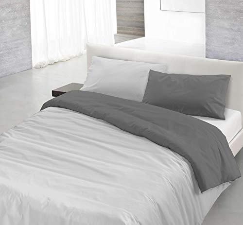 Italian Bed Linen Natural Color Parure Copri Piumino, 100% Cotone, Grigio Chiaro/Fumo, Piazza e Mezza, 2 unità