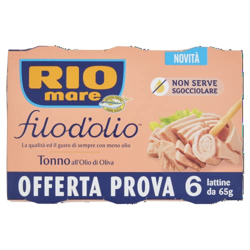 Rio Mare - Tonno Filo d'Olio, Qualità Pinne Gialle, con Meno Olio di Oliva, Certificato MSC, 6 Lattine da 65 gr