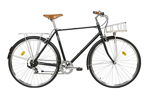 FabricBike City classic- comfort tradizionale a 7 velocità Shimano bicicletta ibrida, Urban Commuter Road bike, ruote 700 C (Matte Black Deluxe, L-58cm)