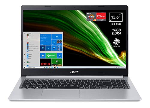 Acer Aspire 5 A515-45-R54J Pc Portatile, Notebook, Processore AMD Ryzen 5 5500U, RAM 16 GB DDR4, 1024 GB PCIe NVMe SSD, Display 15.6' FHD IPS LED LCD, AMD Radeon, Windows 10 Home, Silver