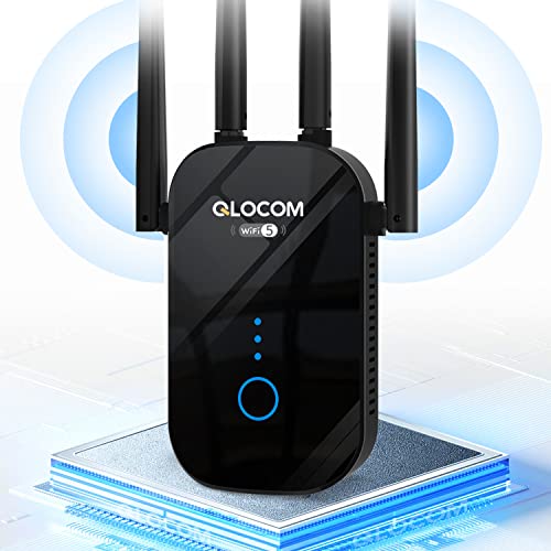 QLOCOM Ripetitore WiFi Potente per Casa 1200Mbps Amplificatore WiFi, Dual Band 5GHz & 2.4GHz WiFi Extender e WPS Funzione, Ripetitore Segnale WiFi Compatibile con Modem Router WiFi