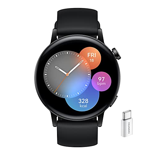 Huawei Watch GT 3 - Smartwatch, Batteria di Lunga Durata, Monitoraggio SpO2, AI Running Coach, Monitoraggio Frequenza Cardiaca, Oltre 100 Modalità di Allenamento, con Adattatore AP52, Nero, 42 mm