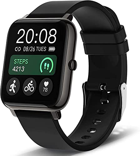 Popglory Smartwatch Uomo Donna, Contapassi Saturimetro (SpO2) Misuratore Pressione Cardiofrequenzimetro Notifiche Messaggi, Orologio Sportivo Regalo per Android iOS