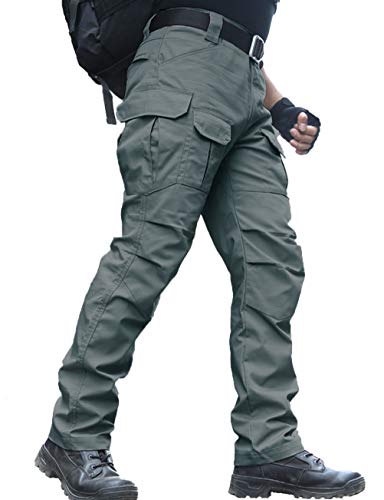 zuoxiangru Pantaloni da Uomo Resistenti all'Acqua Pantaloni da Lavoro Cargo Militari con vestibilità Tattica da Combattimento Rilassata con Multi Tasca (#56 Grigio Verde, Tag XL)