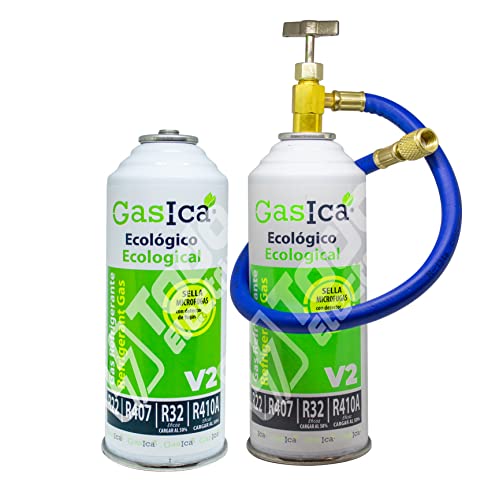 2 Bomboni Gasica V2 Gas Refrigerante Ecologico Organico Sostituto Gas R410A R32, R22, R407 e R290 più Tubo con chiave Ricarica Aria condizionata
