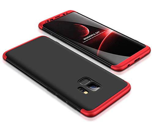 Samsung Galaxy S9/S9 Plus 360 Gradi Protezione Completa 3 in 1 Design Custodia,Ultra Sottile Duro PC Cover Leggera Antiurto Anti-Graffio (nero rosso, S9)