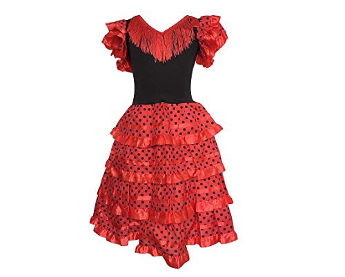 La Senorita Spagnolo Flamenco Vestito/Costume per Ragazze/Bambina Rosso/Nero Taglia 6, 104-110 Lunghezza 75cm 5/6 Anni