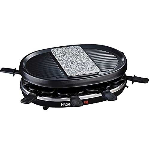 H.Koenig RP80 Raclette per 8 Persone, Funzione Raclette/Pistra di cottura in granito/Grill, 900W