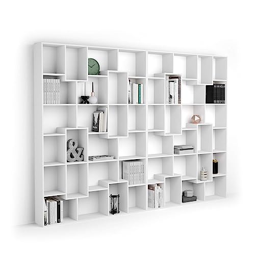 Mobili Fiver, Libreria a parete XL Iacopo (321,6 x 236,4 cm), Bianco Frassino, Made in Italy