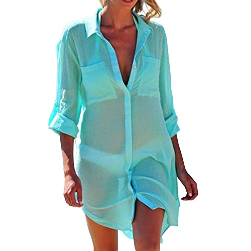 ERZU Copricostume da Donna | 2021 New Beach Cover Up Shirt Bikini Beachwear | Camicetta da Bagno con Scollo a V da Donna