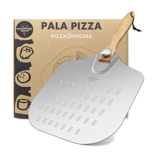 Pala Pizza forata - Paletta in Alluminio spesso e Manico in Legno Rimovibile - Progettata per la migliore infornata di pizza pane e focaccia