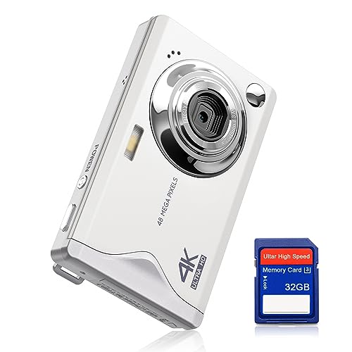 Fotocamera digitale CCN, 48MP 1080P FHD Fotocamera con schermo da 3,0', 16X Zoom Digitale Macchina fotografica compatta portatile con 32GB TF Card, Cavo USB, per adolescenti bambini adulti, Bianco