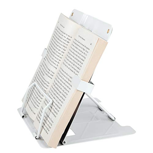 QH-Shop Supporto per Libri Metallo Pieghevole Leggio Libri da Tavolo Leggio Ricette da Cucina con 6 Altezze Regolabile per Ricettario iPad Documenti Musicale Leggio Bianca