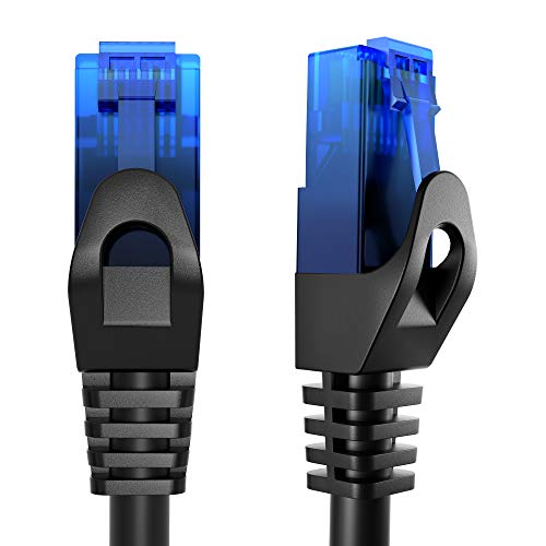 KabelDirekt – 5 m – Cavo Ethernet, patch e di rete (connettori RJ45, per la massima velocità di trasmissione della fibra ottica, ideale per reti Gigabit/LAN, router/modem, switch, blu/nero)