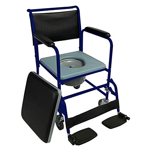 Mobiclinic, Sedia da toilette per anziani, Barco, Sedia da toilette con rotelle, Per disabili e anziani, Braccioli pieghevoli, Seduta ergonomica, Poggiapiedi antiscivolo, Colore blu