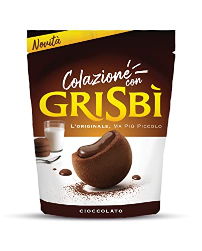 Colazione con Grisbì - Originali Biscotti Grisbì di Croccante Frolla al Cacao Ripieni di Crema al Cioccolato, in Formato Richiudibile, Ideale per la Colazione, Circa 20 Biscotti da 12.5 g