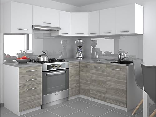 Tarraco Comercial - Mobili da cucina completa, modello Lidia, colore bianco/grigio, 360 cm