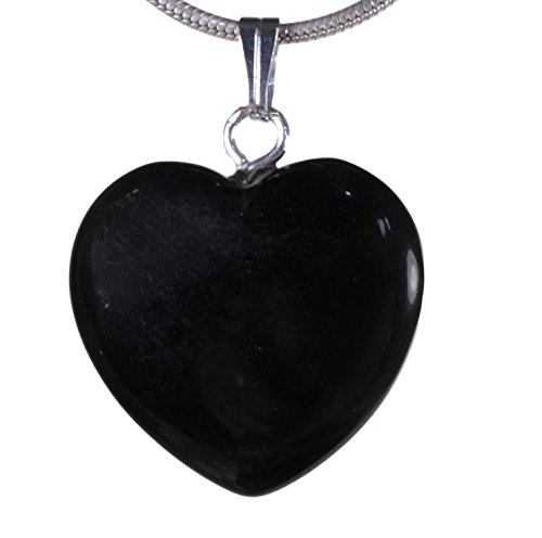 Lebensquelle Plus - Ciondolo a forma di cuore, di ossidiana nera, ciondolo in pietra preziosa, 2 x 2 cm, cuore con occhiello, Pietra, ossidiana