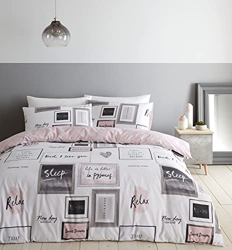 Catherine Lansfield Sleep Dreams - Set copripiumino per letto matrimoniale, Multicolore (Blush), Taglia Doppio (copripiumino 200 x 200 cm + 2 federe 50 x 75 cm)