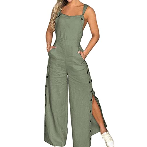 Tuta da donna a gamba larga, pantaloni lunghi, senza maniche, estiva, con spalline lunghe, tuta intera, verde, XL