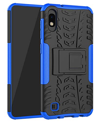 Yiakeng Samsung Galaxy A10 Cover, Doppio Strato Silicone Antiurto Far Cadere Protezione con Kickstand Custodia per Samsung Galaxy A10 (Blu)