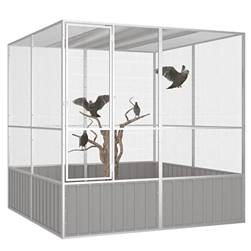 Yolola Gabbia per Uccelli, Gabbia Pappagalli, Voliera per Uccelli, in Acciaio Zincato Grigia 213,5x217,5x211,5 cm