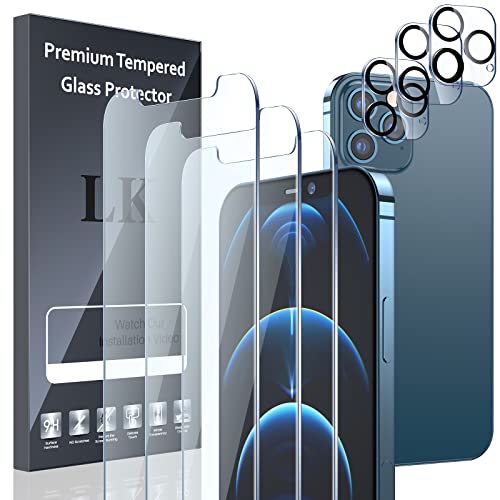 LK 6 Pack Vetro Temperato Compatibile con iPhone 12 PRO Max (6.7 Pollici), Contenere 3 Pack Pellicola Protettiva e 3 Pack Vetrino Fotocamera Pellicola, Doppia Protezione