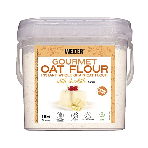 Weider Gourmet Oat Flour (1,9kg) Sapore Cioccolate Bianco, Farina d'Avena Intera, fonte di proteine, Elevato contenuto di fibre, Basso contenuto di zuccheri e grassi saturi