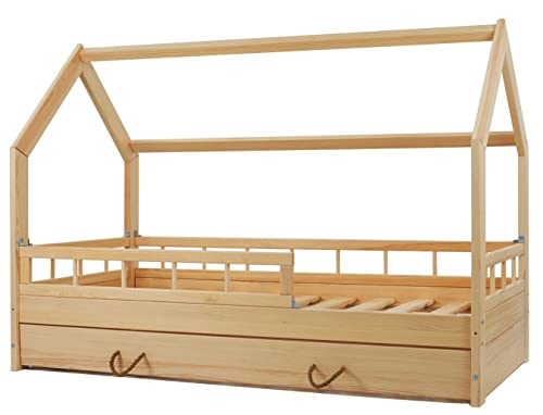 letto casetta legno stile montessori scandinavo bambino 160x80 cassetto sponda (colore: naturale)