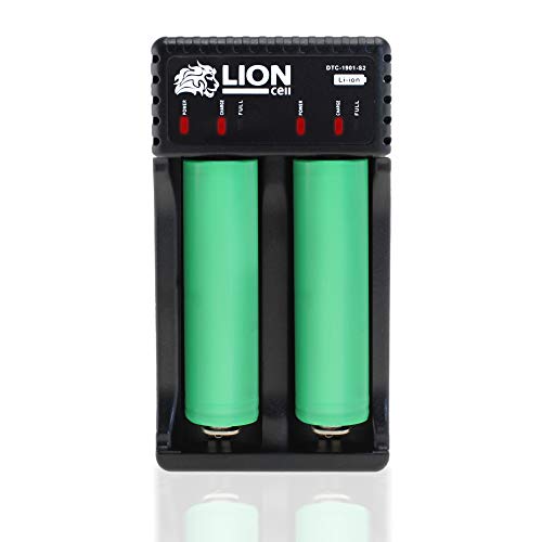 Lioncell LC200 18650 Caricabatterie Dual per batterie pile ricaricabile Li-Ion / Ni-Mh (18650, 26650, 26500, AA, AAA ecc.) universale Stazione di ricarica 2 porte con indicatore LED di stato