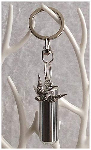 Cremation Jewellery - Urna commemorativa per ceneri con uccello in volo, sacchetto e kit di riempimento (argento, portachiavi)