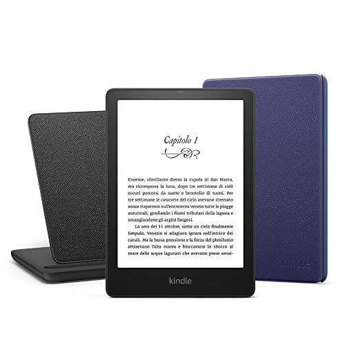 Kindle Paperwhite Essentials Bundle con Kindle Paperwhite Signature Edition (32 GB, senza pubblicità), Custodia Amazon in pelle e Base di ricarica wireless