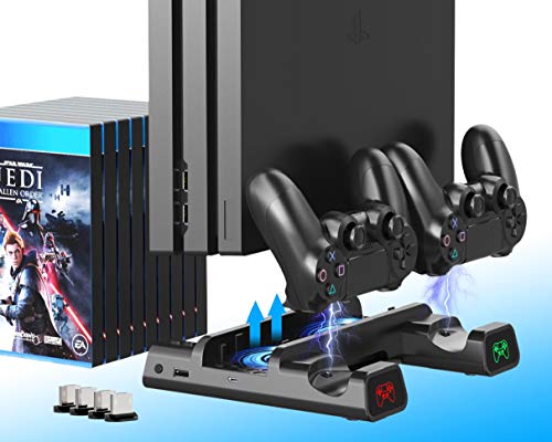 ElecGear Playstation 4 Supporto Verticale Stand, Ventola di Raffreddamento, Base di Ricarica Doppio Charger con 10x Giochi Games Storage per DualShock 4 Controller e PS4, PS4 Slim, PS4 PRO