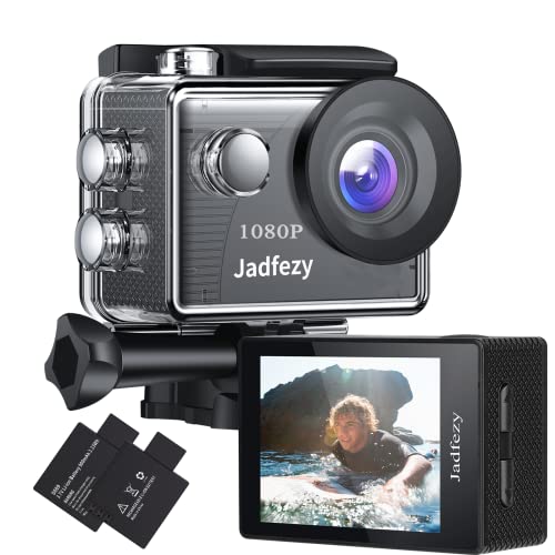 Jadfezy Action Camera 1080P 30fps, Fotocamera Subacquea impermeabile 30M, Sports Cam con due 900mAh Batterie Ricaricabili e Kit Accessori