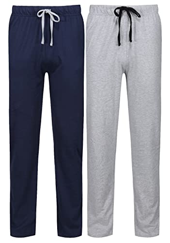North East Pantaloni da pigiama da uomo con tasche multipack in cotone, Navy / Grigio Melange, L
