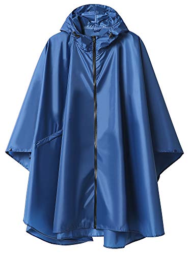 Poncho Pioggia Impermeabile per Adulti Multiuso Mantella Antipioggia con Cappuccio Blu scuro