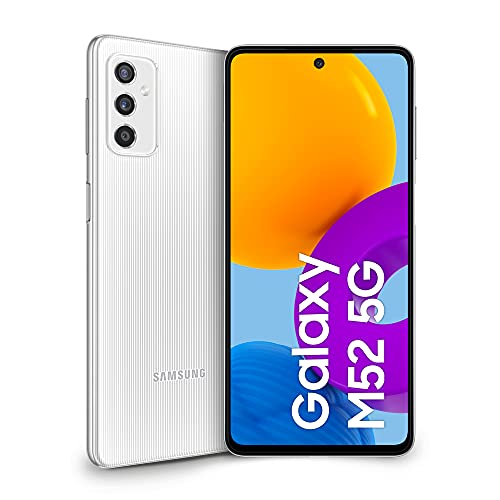 Samsung Galaxy M52 5G Telefono Cellulare SIM Free Smartphone Batteria 5.000 mAh Android 11 Schermo FHD+ Super AMOLED Plus da 6.7” RAM 6GB Memoria interna 128 GB Bianco [Versione italiana]
