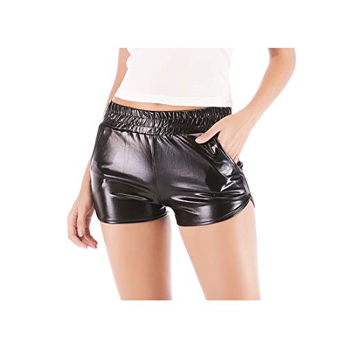 Pantaloncini Metallici da Donna Shorts in Pelle PU Pantaloncini Elastici in Vita Shiny Shorts