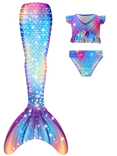 SPEEDEVE Coda di Sirena con Bikini per Halloween Costumi da Bagno Mermaid Insiemi Cosplay Costume da Sirena,Senza Monopinna,WPM2,110-120
