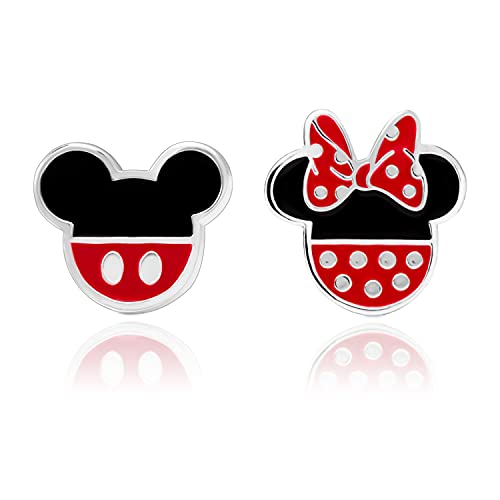Disney Mickey and Minnie Mouse Mismatched Silver Plated Stud Earrings, Mickey's 90th Anniversary