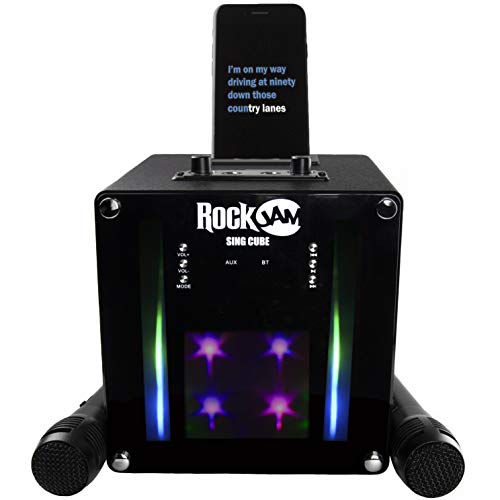 Rockjam SingCube Karaoke Bluetooth Bluetooth a 5 Watt con due microfoni, effetti vocali e luci a LED