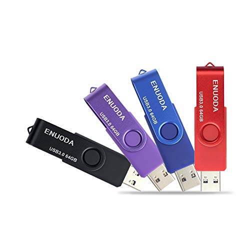 ENUODA 4 Pezzi 64GB Chiavetta Pennetta Girevole USB 3.0 Unità Memoria Flash (4 Multicolorato: Nero Blu Viola Rosso)