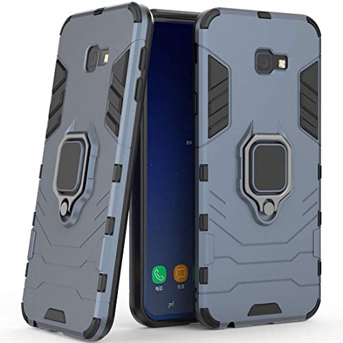 Compatibile con Galaxy J4+ (2018) Cover, Custodia Armor Anello Cavalletto (Funziona con Il Supporto Magnetico per Auto) Case Paraurti per Samsung Galaxy J4 Plus (Blu Navy)