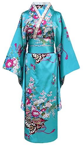 Bon amixyl kimono giapponese donna Tradizionale Giovane Signora Yukata con Abito Cosplay Accappatoio Raso, blu, M