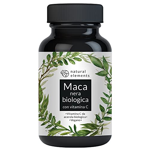 Maca Peruviana nera bio in capsule – 3000 mg di Maca bio per dose giornaliera. 180 capsule. Con vitamina C naturale. Senza stearato di magnesio. Prodotto bio certificato, ad alto dosaggio, vegano