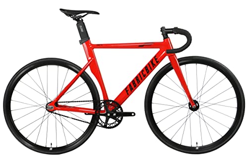 FabricBike AERO - Fixed Gear Bicicletta, Single Speed Fixie Completa mozzo, Telaio in Alluminio e Forcella in carbonio, Ruote 28, 5 Colori, 3 Dimensioni, 7.95 kg (Taglia M) (Red & Black, M-54cm)