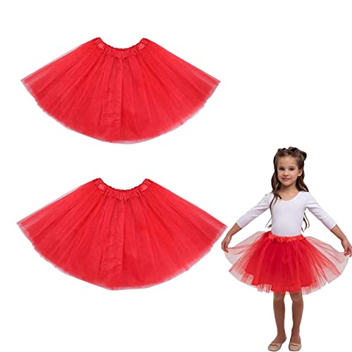 RY-EARL 2 confezioni di abiti da ballo per bambini 80's Tutu Dresses Abiti da ballo Abiti a sbuffo (rosso, 3 strati)